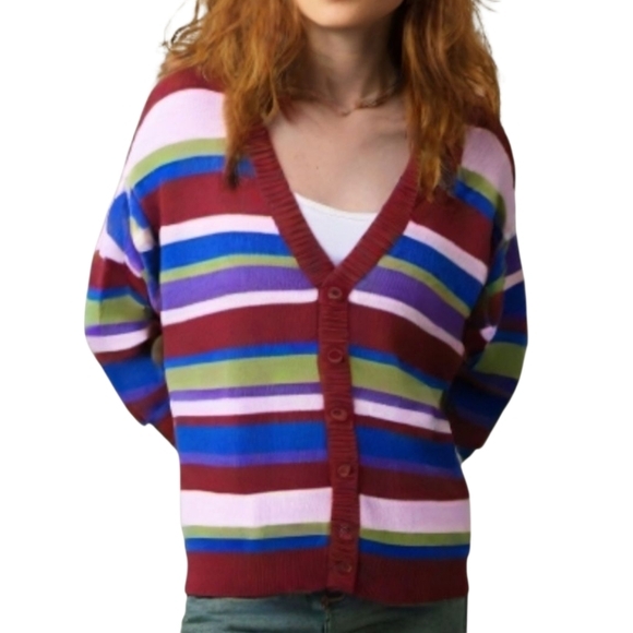 BP Be Proud Womens Sweater Button‎ Up Cardigan Multicolor Striped Small - Picture 1 of 12